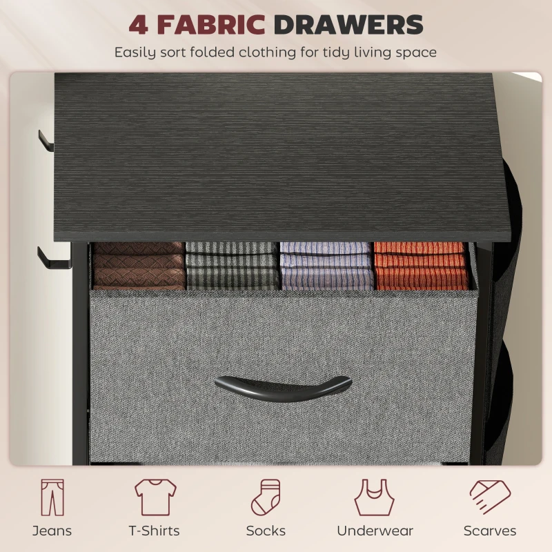 HOMCOM Chest of Four Fabric Drawers - Charcoal Grey