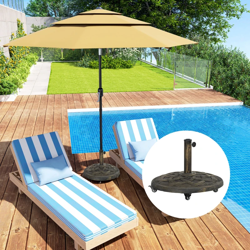 Outsunny Bază pentru Umbrelă din Rășină de 20 kg, Rotundă, cu Roți și Frâne, Bronz