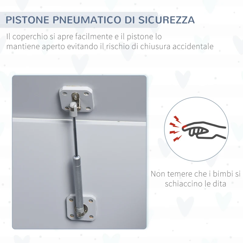 HOMCOM Cassapanca Portagiochi in Legno, Panca Contenitore per Cameretta Coperchio con Pistone Pneumatico, 60x40x48cm, Grigio