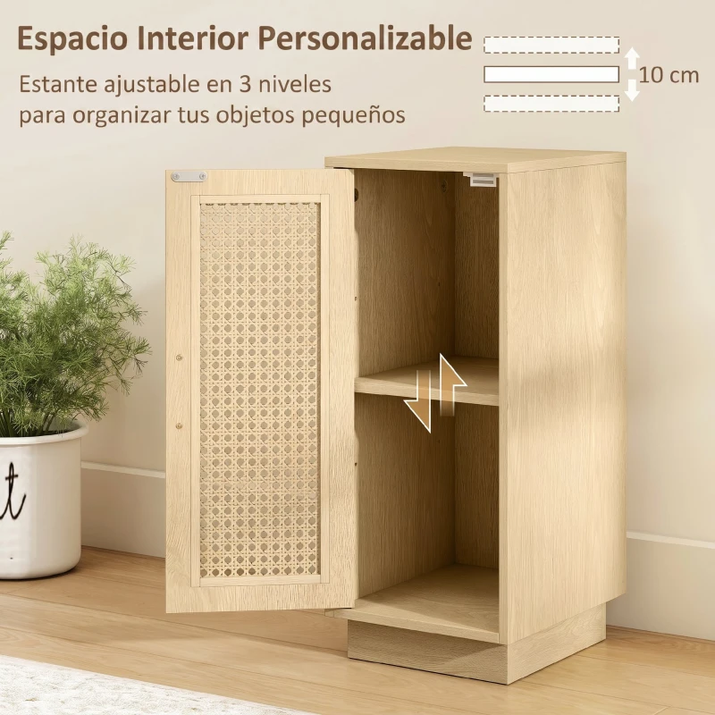 HOMCOM Conjunto de 2 Mesitas de Noche con Puerta de Ratán, Mesillas de Noche Estilo Boho Estante Ajustable Natural