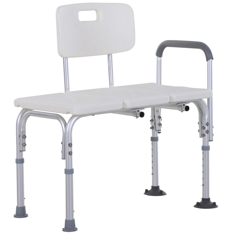 HOMCOM Tabouret de douche chaise de douche dossier ergonomique hauteur réglable pieds antidérapants grande assise charge max. 136 kg 74 x 53 x 80-92 cm blanc