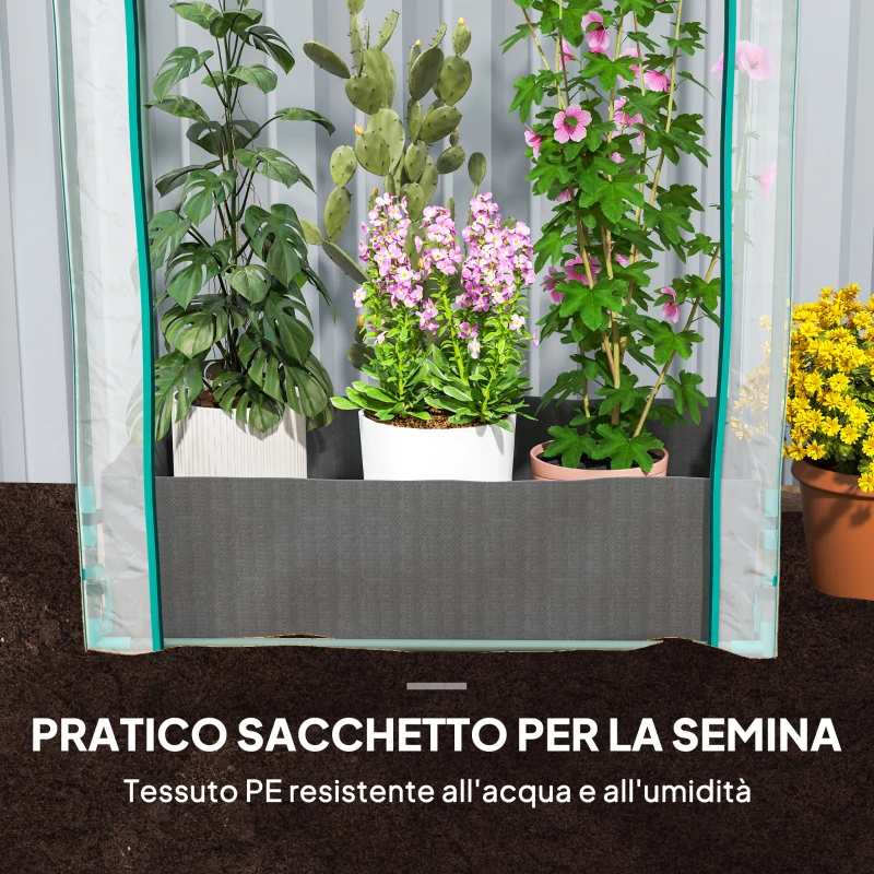 Outsunny Serra a Parete con Sacco per Piante e Ingresso Avvolgibile, in Acciaio e Plastica, 89x50x152 cm, Trasparente