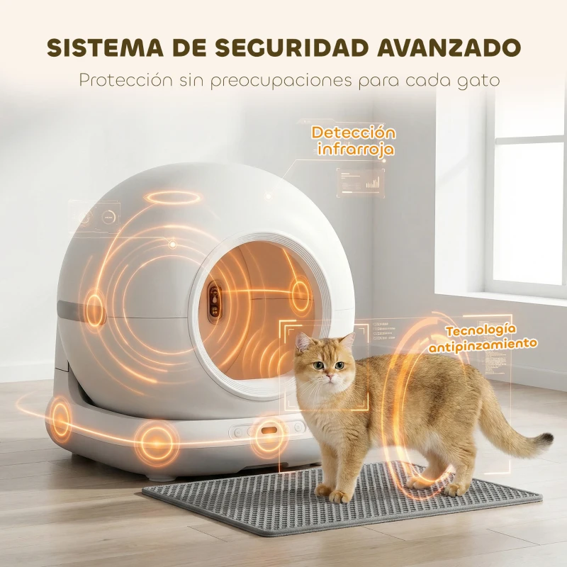 PawHut Arenero Gatos Autolimpiable 72L Extragrande Control por APP Control de Olores y Ruido Sensores de Seguridad Alfombrilla
