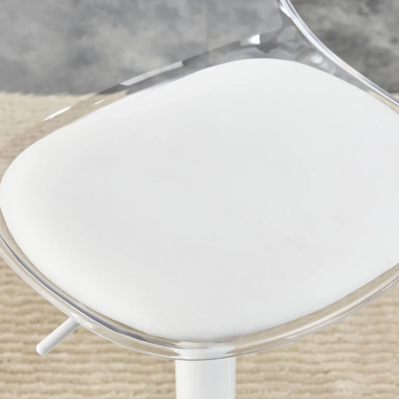 Lot de 2 tabourets de bar réglables, dossier ergonomique transparent, assise pivotante 360°, 40,5x39x82-104 cm, Blanc