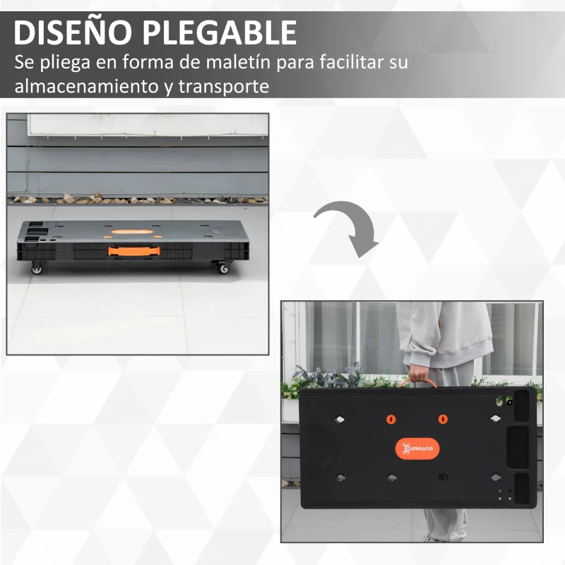 DURHAND Banco de Trabajo 5 en 1 Mesa de Trabajo con Altura Ajustable en 3 Niveles Patas Retráctiles 4 Ruedas Carga 150 kg Como Caballete de Sierra para Taller Garaje 105x74x80 cm Negro
