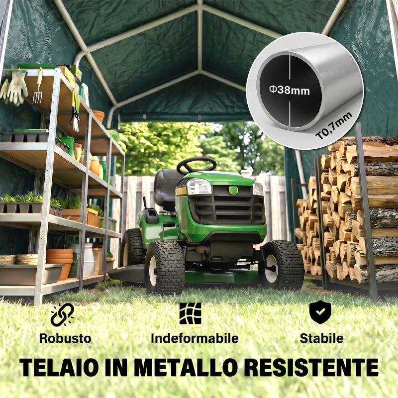 Outsunny Garage Moto per Esterno 2.4x2 m, Tenda Garage per Attrezzi in Metallo e Tessuto PE, per Moto e Biciclette, Verde