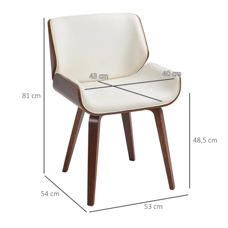 HOMCOM Lot de 2 chaises de salle à manger style vintage assise revêtement synthétique 54 x 53 x 81 cm blanc marron