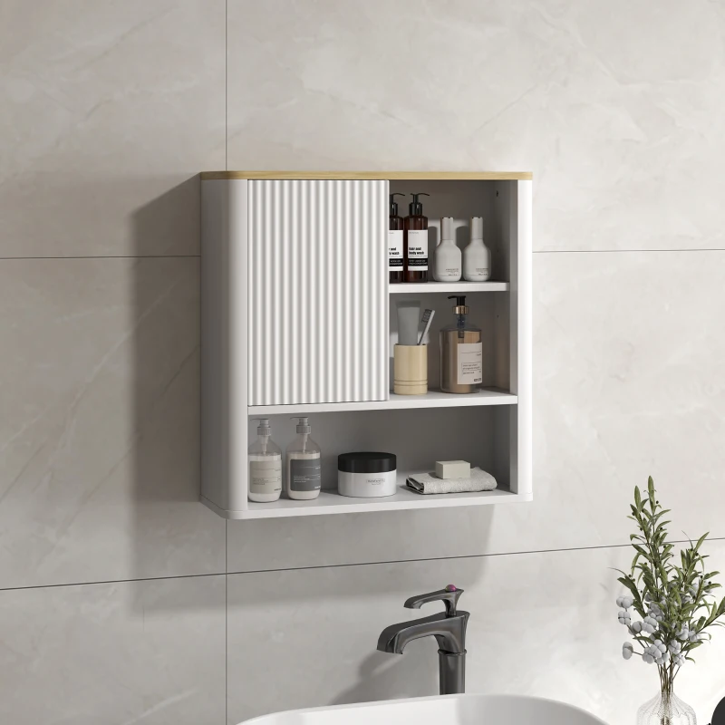 HOMCOM Armario de Baño de Pared con Puerta Corredera 5 Compartimentos y Estantes Ajustables 60x20x62 cm Blanco