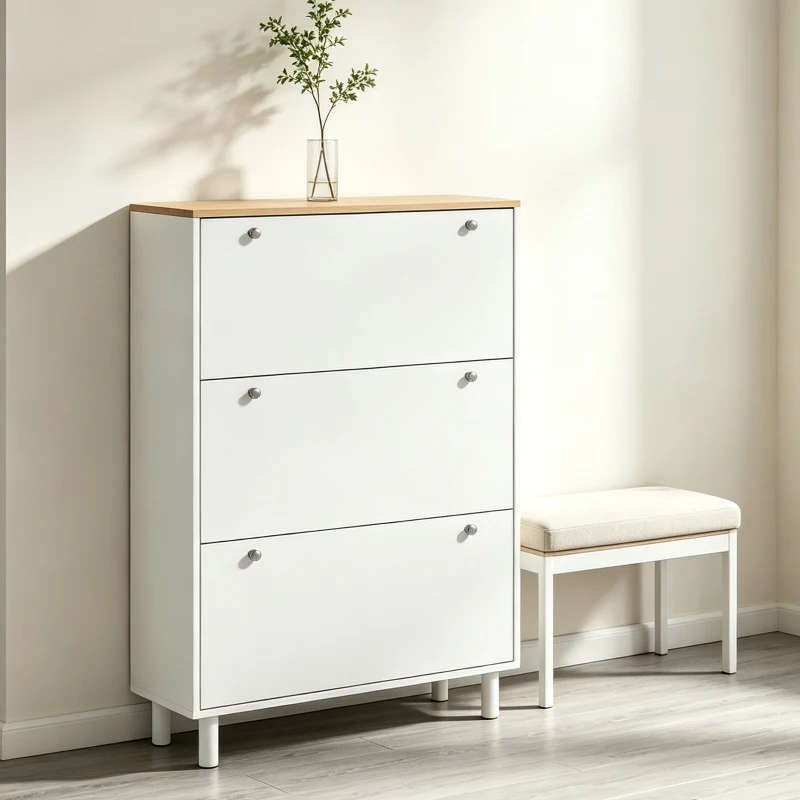 HOMCOM Scarpiera stretta 24 paia con 3 cassetti ribaltabili e mensole regolabili, bianco