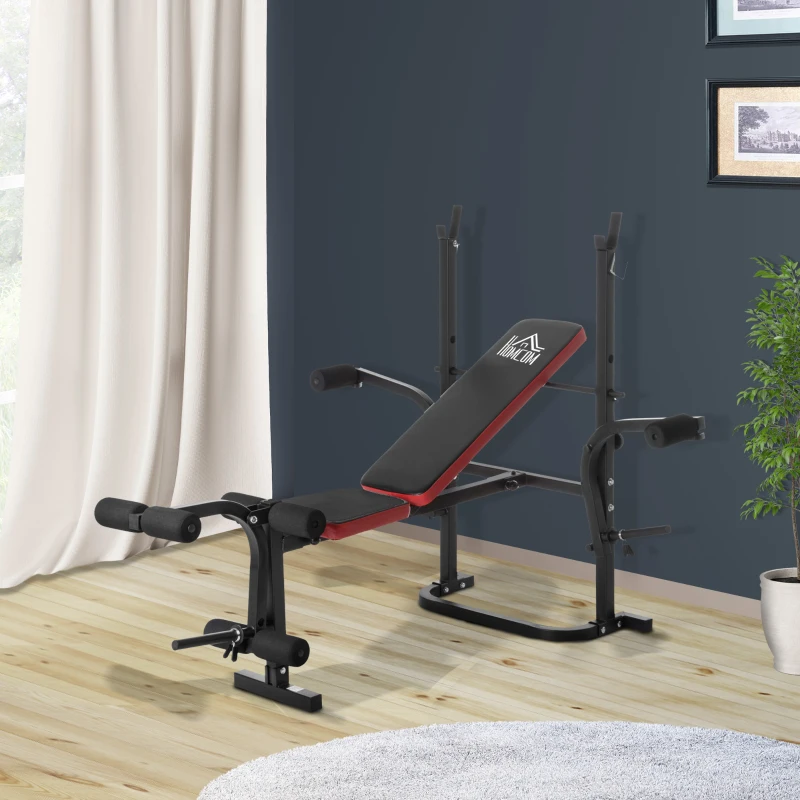 HOMCOM Banco de Pesas Multifuncional tipo Banco de Musculación con Respaldo Ajustable Carga 150kg Acero 128x155x112 cm