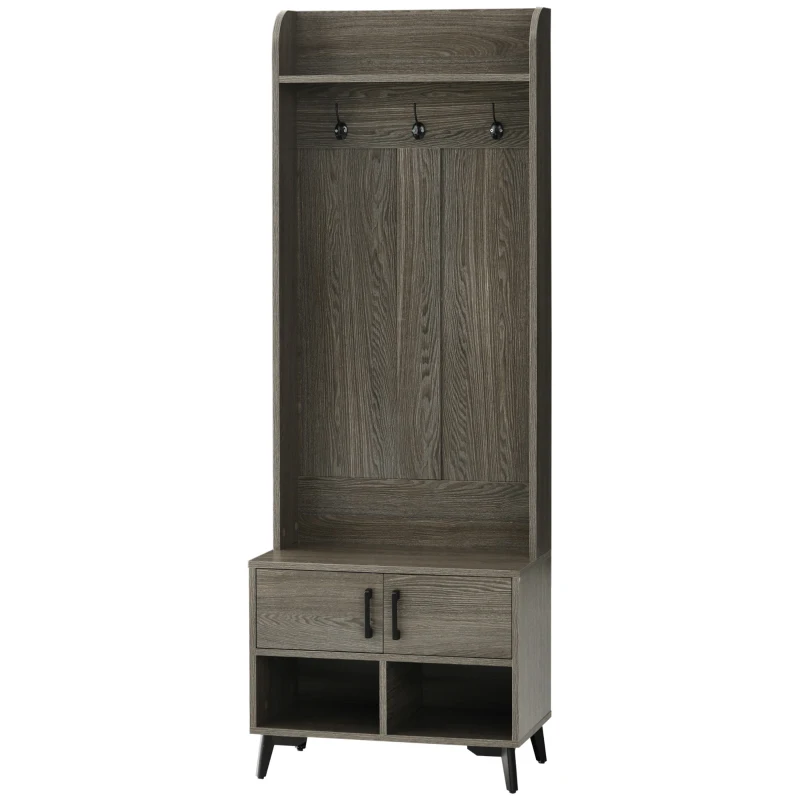 HOMCOM Perchero con Zapatero Perchero Entrada Recibidor con 3 Ganchos 2 Puertas 2 Compartimientos y Estante 60x34x170 cm Gris