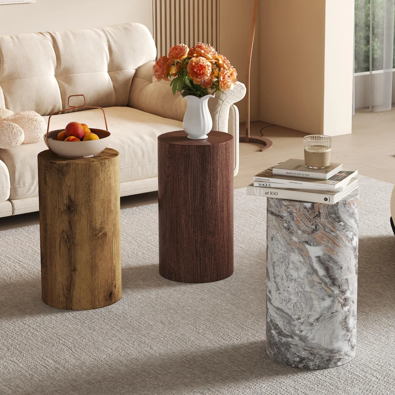 Table basse ronde élégante, bords arrondis et patins antidérapants, 30x30x55 cm, Couleur naturelle