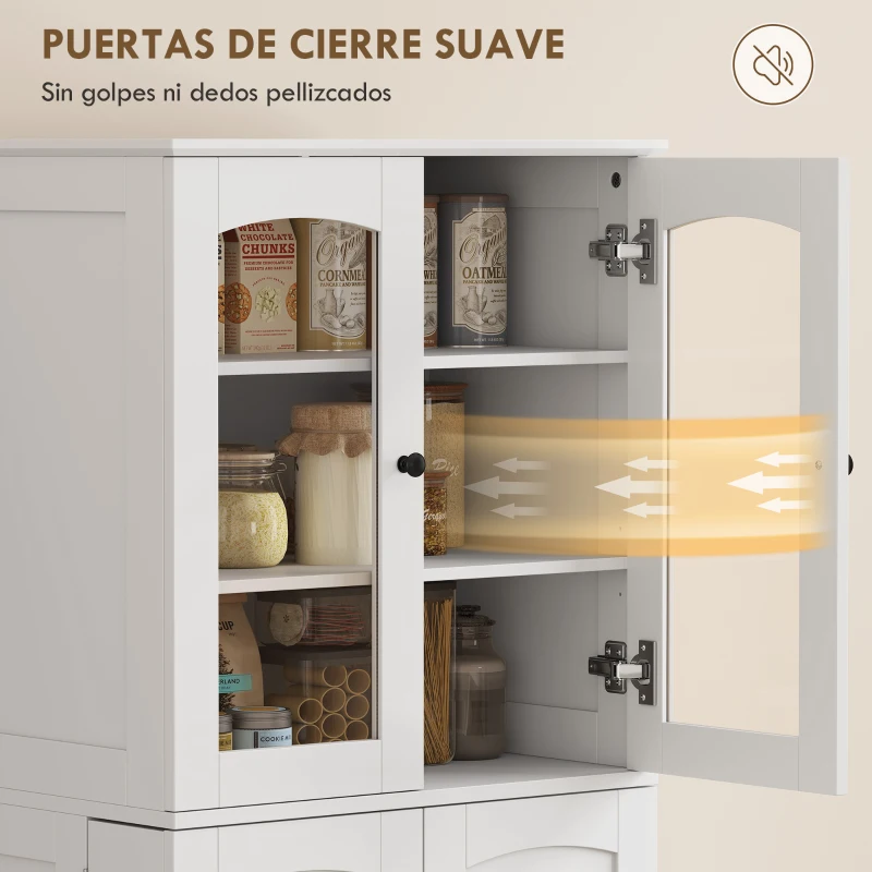 HOMCOM Armario Despensa Cocina con 4 Puertas con 8 Compartimentos 10 Estantes Alacena Moderna con 4 Estantes Ajustables Blanco