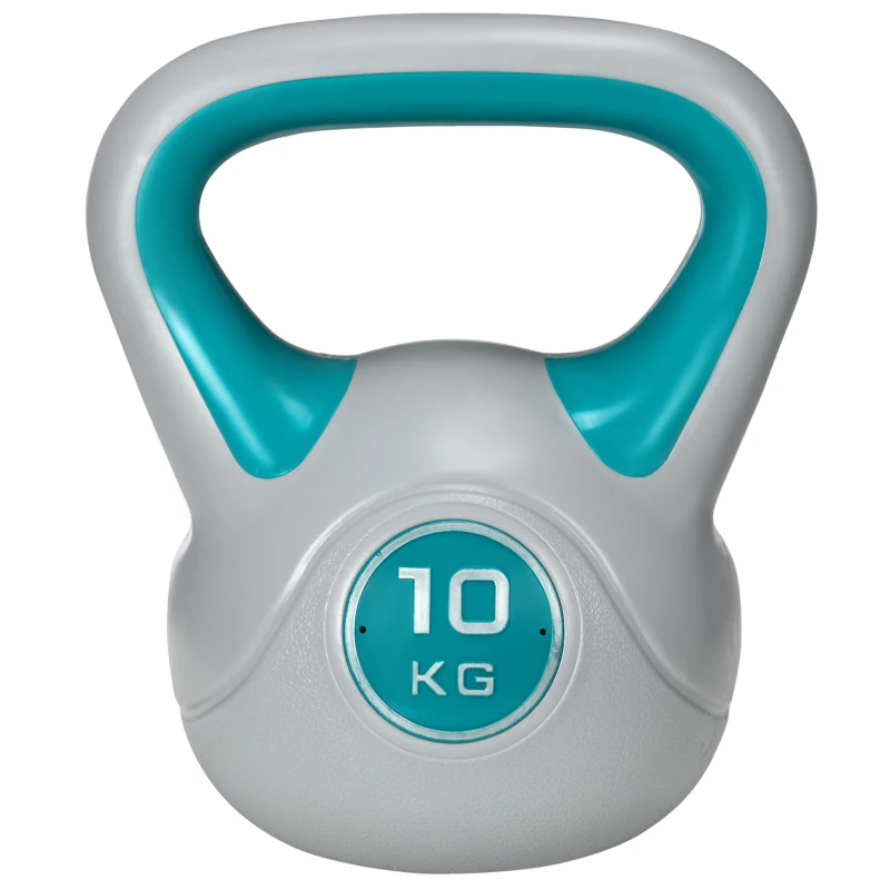 SPORTNOW Kettlebell 10kg in PU e Sabbia con Base Piatta e Impugnatura per Stacchi, Squat e Sollevamenti, 22x16x26 cm, Blu