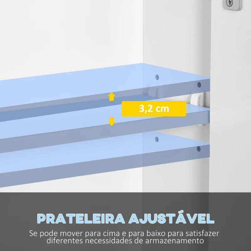kleankin Armário Casa de Banho com Espelho e Luzes LED Armário com Espelho Casa de Banho com Prateleiras Ajustáveis e USB 90x15x75 cm Branco