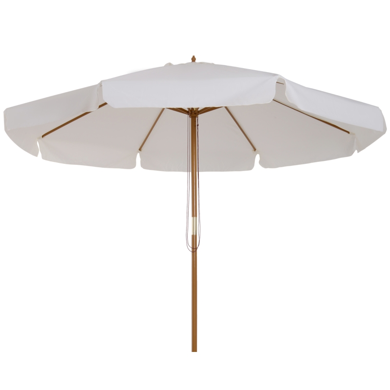 Outsunny Sombrilla Terraza Exterior Ø325 cm Sombrilla de Jardín con Sistema de Polea Techo Ventilado 8 Varillas de Bambú y Poste de Madera Parasol para Patio Terraza Beige