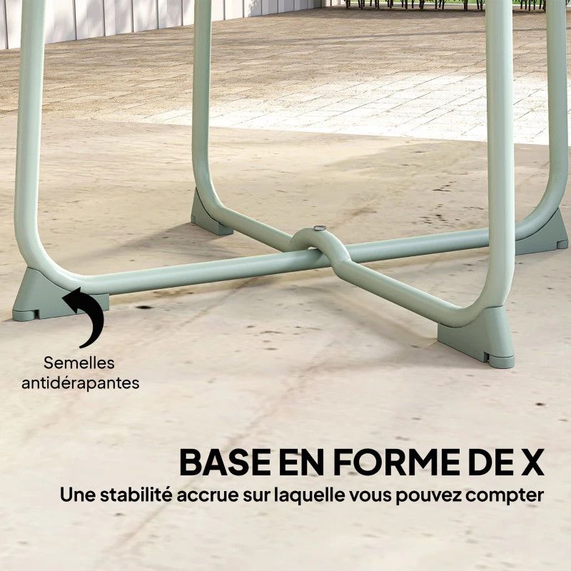Outsunny Table basse extérieure pour 2 personnes, table de jardin ronde base en X avec structure métal, Ø 50 x 45,5 cm vert clair