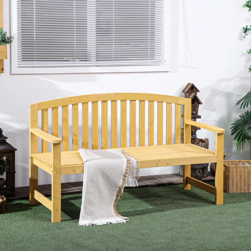 Outsunny 2 Seater Wooden Garden Bench with Armrest, Outdoor Furniture Chair for Park or Balcony, Orange