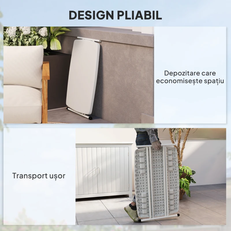 Outsunny Masă de Grădină Pliabilă cu Înălțime Ajustabilă, Metal și HDPE, Alb