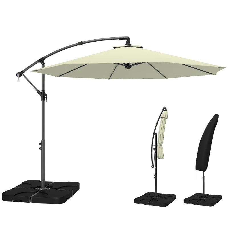 Outsunny 3m Overhanging Parasol, with Base, Weights and Cover - Beige