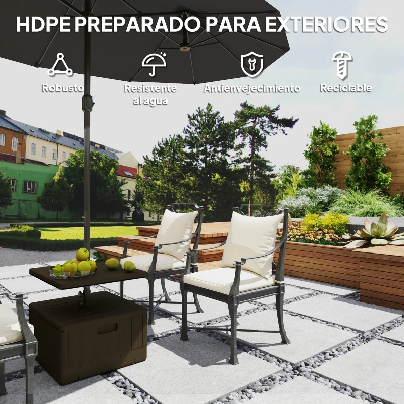 Outsunny Base para Sombrilla Exterior 3 en 1 Mesa Auxiliar Ajustable Macetero Soporte de Parasol Rellenable Arena 80 kg Negro