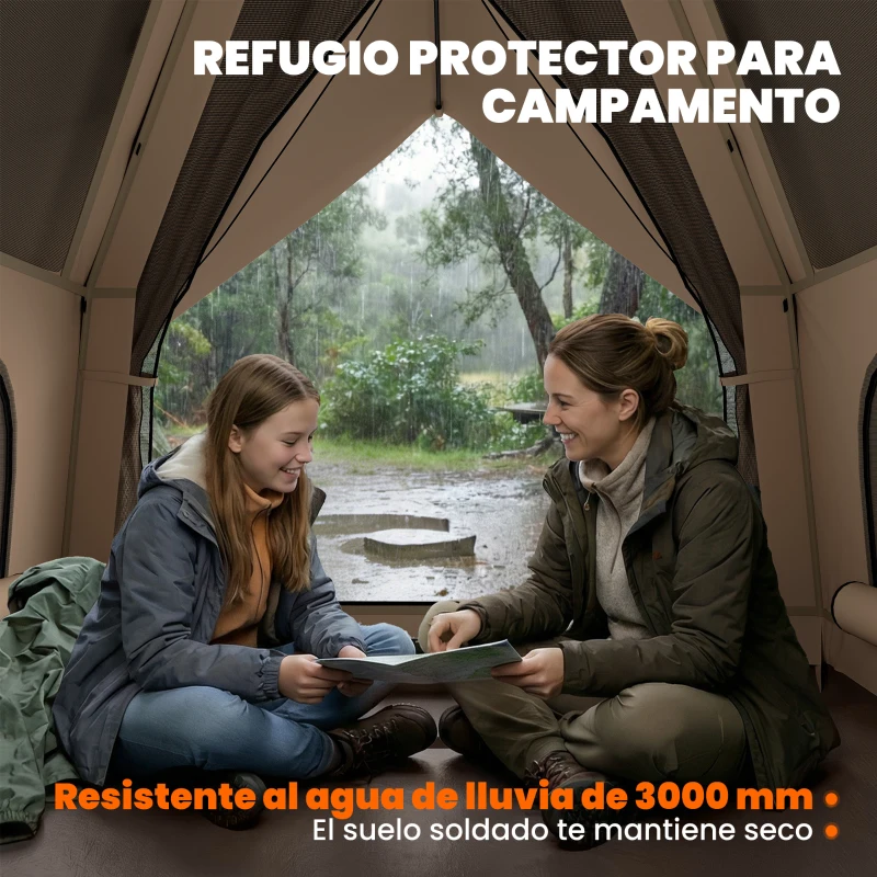 Outsunny Tienda de Campaña Pop-up para 2 Personas Plegable Impermeable 3000 mm con Bolsa de Transporte 235x235x184 cm Caqui