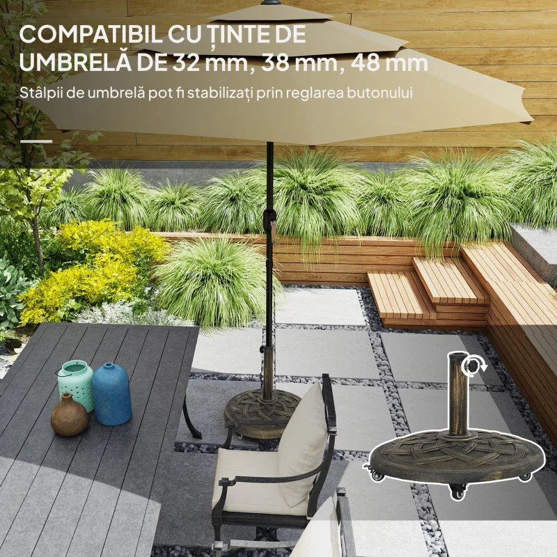 Outsunny Bază pentru Umbrelă din Rășină de 20 kg, Rotundă, cu Roți și Frâne, Bronz