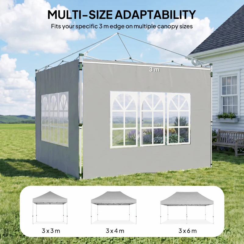 Outsunny Gazebo Side Panels, Sides Replacement with Window for 3x3(m) or 3x4m Pop Up Gazebo, 2 Pack, Grey