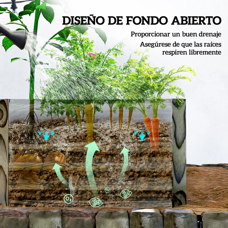 Outsunny Jardinera Exterior Grande Rectangular de Acero Galvanizado para Terraza con Base Abierta 180x90x57,5 cm Natural