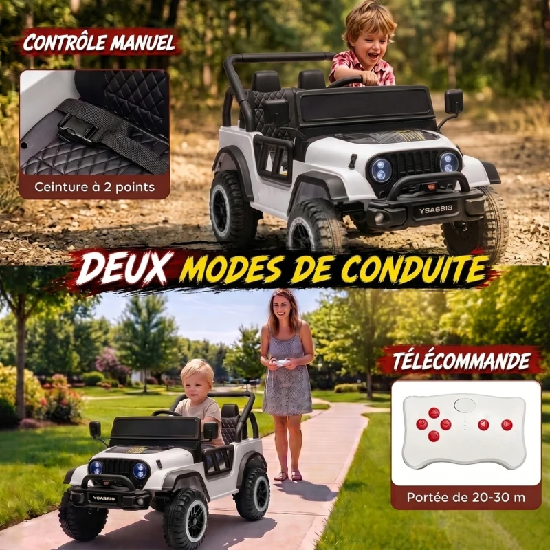 AIYAPLAY Voiture Électrique Enfants 12V, Buggy Électrique Enfants, 2 Moteurs, Télécommande 2,4G, Batterie Lithium, Blanc