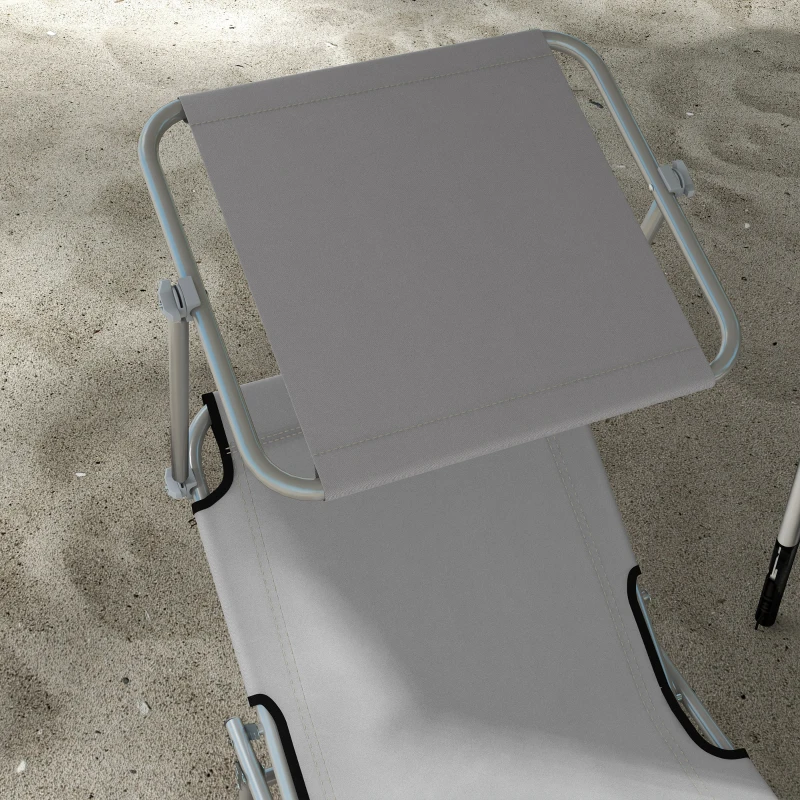 Outsunny Folding Sun Lounger Set of 2 with Canopy, Reclining Sunbed with 4-Position Adjustable Backrest, 600D Oxford Cloth, Portable Garden Lounger Recliner Chair for Beach, Camping, Patio, Light Grey