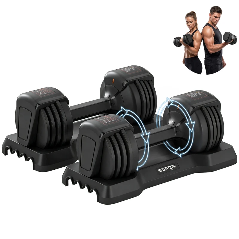 SPORTNOW Set Manubri Regolabili 5 in 1 Quick-Dial 11 kg Nero