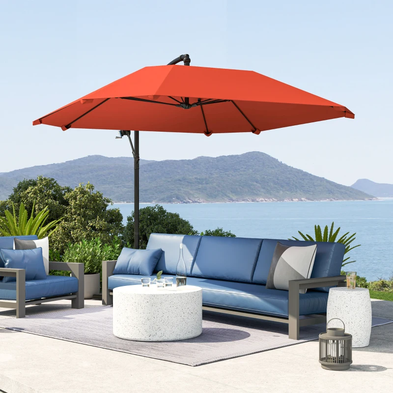 Outsunny Ombrellone a Sbalzo con Copertura Regolabile e Base a Croce, in Metallo e Poliestere, 260x304x245 cm, Bordeaux