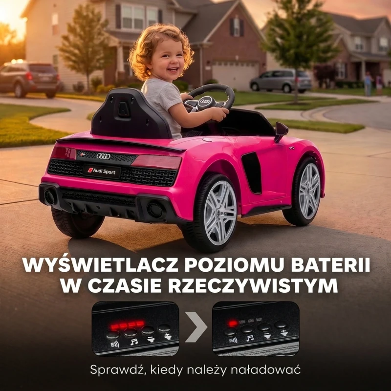 AIYAPLAY Elektryczny samochód dla dzieci 12V z pilotem, akumulator litowy, 2 silniki, łagodny rozruch, tylne zawieszenie Różowy