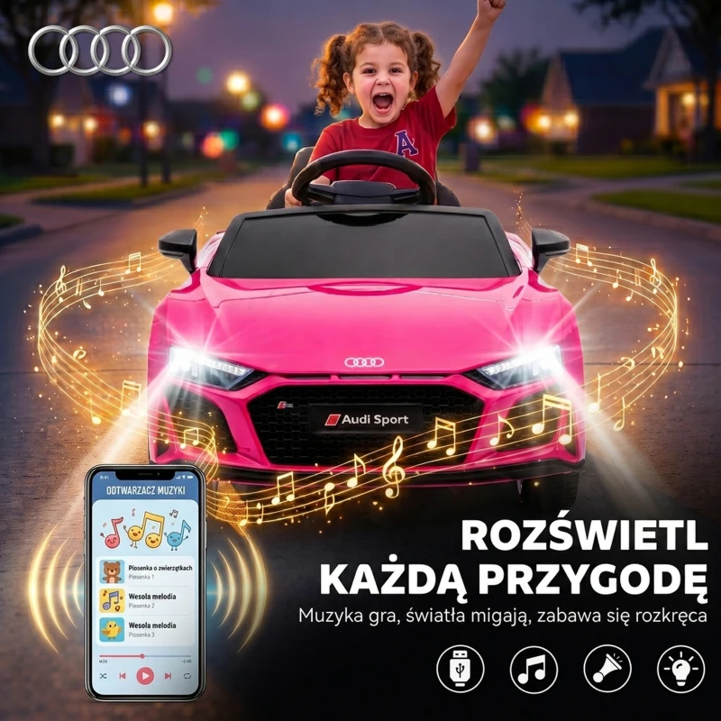 AIYAPLAY Elektryczny samochód dla dzieci 12V z pilotem, akumulator litowy, 2 silniki, łagodny rozruch, tylne zawieszenie Różowy