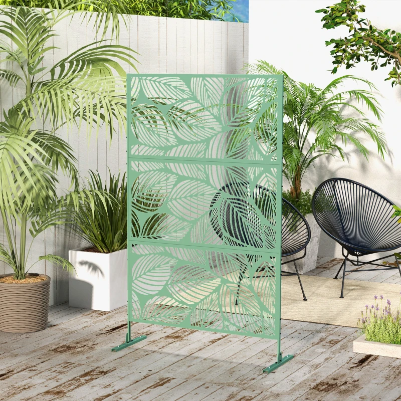 Outsunny Metal Decorative Privacy Screen Outdoor Divider, Green Leaf