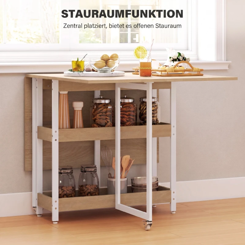 HOMCOM Inklapbare eettafel in industriële stijl voor maximaal 4 personen, met open vakken, flexibel, metaal, spaanplaat, naturel houtlook