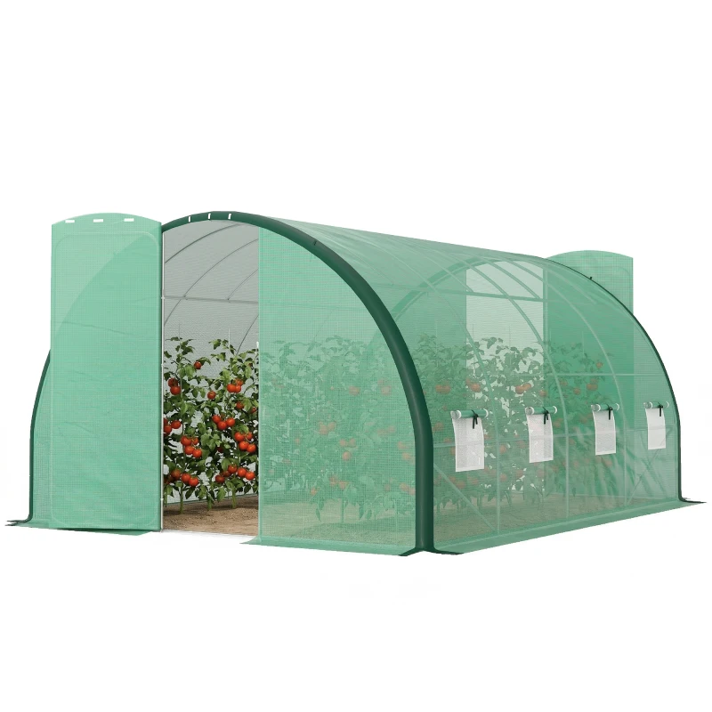 Outsunny 4 x 3 m Polytunnel Greenhouse, with Windows and Doors - Green