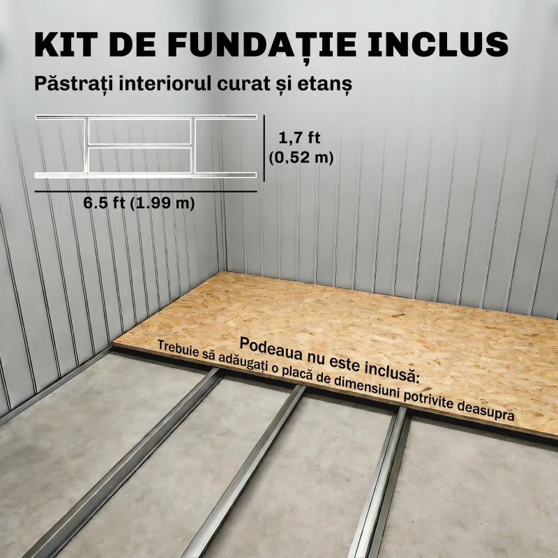 Căsuță din Metal 2,77 m² Outsunny 213 x 130 x 185 cm cu Fundație, Uși Glisante Gri Închis