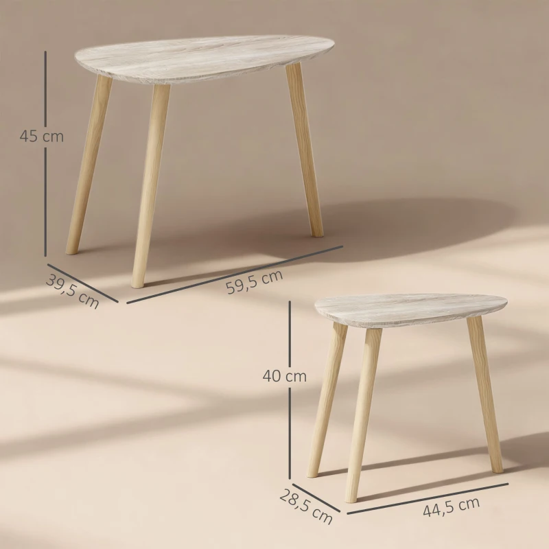 HOMCOM Juego de 2 Mesas de Centro Mesa Nido Moderna Mesitas Auxiliares Patas de Madera de Pino para Salón Dormitorio Natural