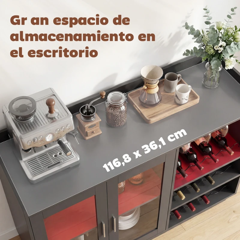 HOMCOM Mueble de Bar con Luces LED RGB y Botellero para 12 Botellas Armario Buffet para Vinos para Comedor Salón Negro