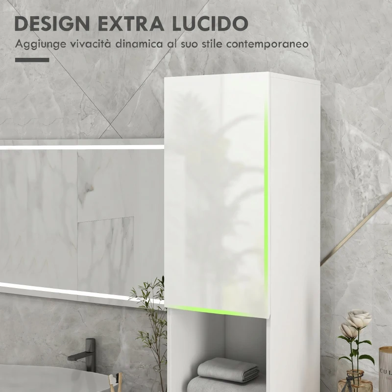kleankin Mobile Bagno Alto Slim 181.5cm con Ripiani Aperti e 2 Armadietti, 30x30x181.5 cm, Bianco