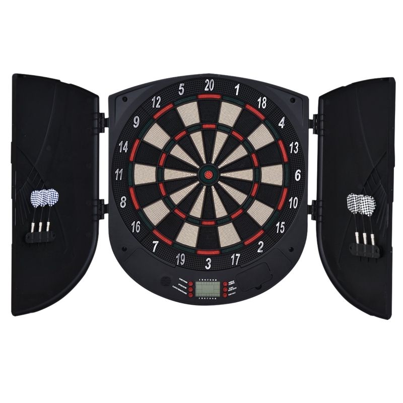 HOMCOM Diana Electrónica Digital Diana con 6 Dardos hasta 8 Jugadores Marcador Puertas Laterales Pantalla LCD y 26 Juegos 44x4,4x50 cm Negro