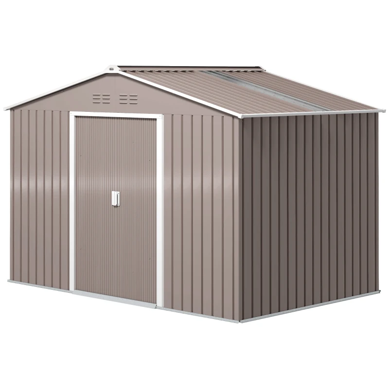 Outsunny Cobertizo de Jardín 4,9 m² 277x195x192 cm con 2 Puertas Correderas Techo de Fibra de Vidrio y 4 Ventanas Gris Claro