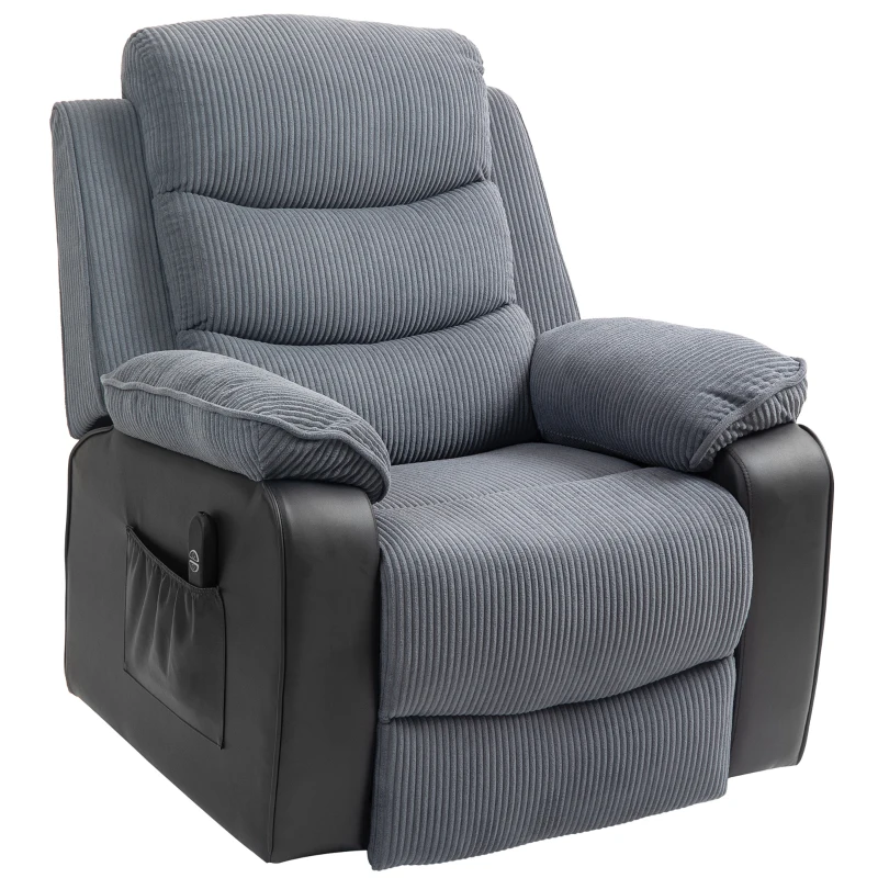 HOMCOM Poltrona Relax Reclinável Elétrica Levanta Pessoas com Controlo Remoto, Porta USB e Bolsos Laterais Cinzento Escuro