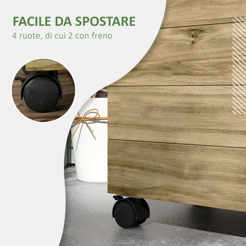 Outsunny Fioriera Verticale con 4 Ruote e Traliccio per Piante Rampicanti in Legno, 76x30x155 cm, Color Legno