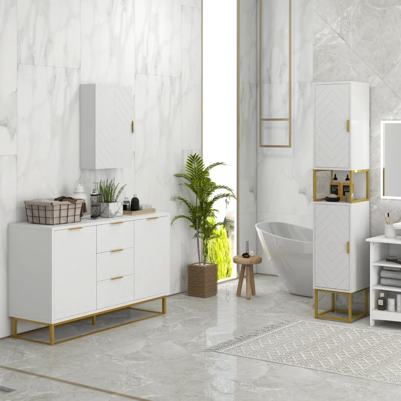 kleankin Ensemble de meubles de rangement - lot de buffet, armoire murale et meuble colonne - étagère réglable, pieds en acier