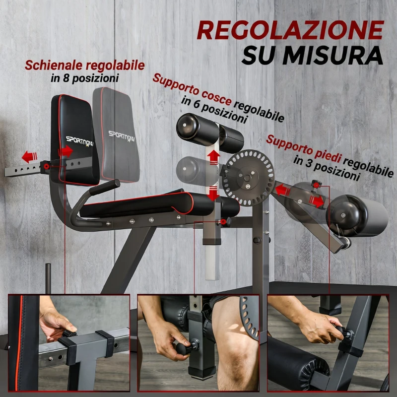 SPORTNOW Macchina per Leg Extension e Leg Curl con Schienale e Cuscinetti Regolabili, 100x90x105 cm, Grigio e Nero