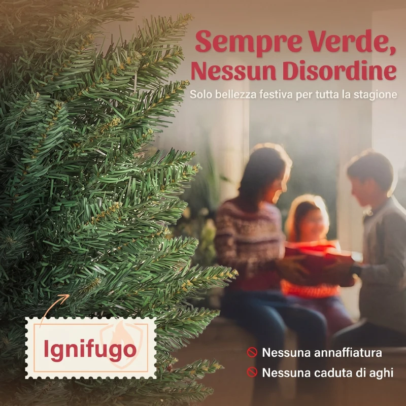 HOMCOM Albero di Natale Artificiale Slim 180 cm con 321 Rami a Forma di Abete, Base in Plastica, Verde