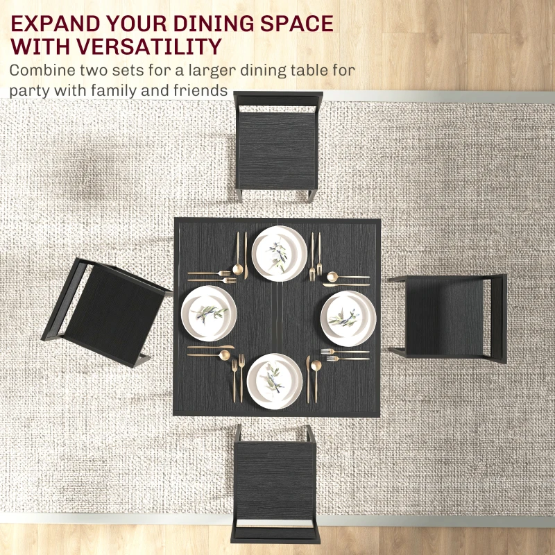 HOMCOM 3 Piece Dining Table and Chairs Set, Dining Room Sets, Rectangular Space Saving Table and 2 Chairs for Compact Kitchens, Steel Frame, Black